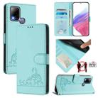 For Infinix Hot 10T / 10s Cat Rat Embossed Pattern RFID Leather Phone Case with Lanyard(Mint Green) - 1