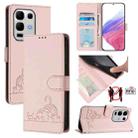 For Infinix Note 50s Cat Rat Embossed Pattern RFID Leather Phone Case with Lanyard(Pink) - 1