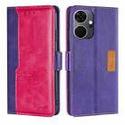 For Itel P55+ 4G Contrast Color Side Buckle Leather Phone Case(Purple + Rose Red) - 1