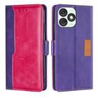 For Itel A50 4G Contrast Color Side Buckle Leather Phone Case(Purple + Rose Red) - 1