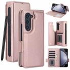 For Samsung Galaxy Z Fold5 Solid Color Multifunctional Folding Leather Phone Case with Pen Slot(Rose Gold) - 1