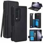 For Samsung Galaxy Z Fold4 Solid Color Multifunctional Folding Leather Phone Case with Pen Slot(Black) - 1