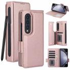 For Samsung Galaxy Z Fold4 Solid Color Multifunctional Folding Leather Phone Case with Pen Slot(Rose Gold) - 1