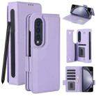 For Samsung Galaxy Z Fold4 Solid Color Multifunctional Folding Leather Phone Case with Pen Slot(Purple) - 1