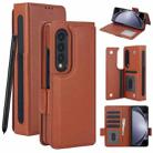 For Samsung Galaxy Z Fold4 Solid Color Multifunctional Folding Leather Phone Case with Pen Slot(Brown) - 1