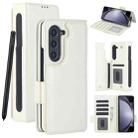For Samsung Galaxy Z Fold7 Solid Color Multifunctional Folding Leather Phone Case with Pen Slot(White) - 1