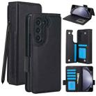 For Samsung Galaxy Z Fold7 Solid Color Multifunctional Folding Leather Phone Case with Pen Slot(Black) - 1