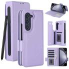 For Samsung Galaxy Z Fold7 Solid Color Multifunctional Folding Leather Phone Case with Pen Slot(Purple) - 1