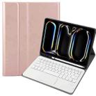 For iPad Pro 11 2024 A13B-A Lambskin Texture Bluetooth Touch Square Keyboard Leather Tablet Case with Pen Slot(Rose Gold) - 1