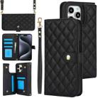 For iPhone 15 Pro Crossbody Multifunction Rhombic Leather Phone Case(Black) - 1