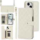 For iPhone 15 Plus Crossbody Multifunction Rhombic Leather Phone Case(White) - 1