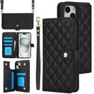 For iPhone 15 Plus Crossbody Multifunction Rhombic Leather Phone Case(Black) - 1