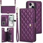 For iPhone 15 Plus Crossbody Multifunction Rhombic Leather Phone Case(Dark Purple) - 1