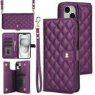 For iPhone 15 Crossbody Multifunction Rhombic Leather Phone Case(Dark Purple) - 1