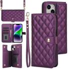 For iPhone 14 Plus Crossbody Multifunction Rhombic Leather Phone Case(Dark Purple) - 1