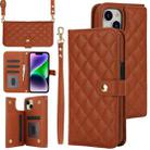 For iPhone 14 Plus Crossbody Multifunction Rhombic Leather Phone Case(Brown) - 1