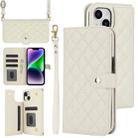 For iPhone 14 / 13 Crossbody Multifunction Rhombic Leather Phone Case(White) - 1