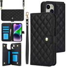 For iPhone 14 / 13 Crossbody Multifunction Rhombic Leather Phone Case(Black) - 1