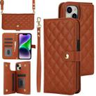 For iPhone 14 / 13 Crossbody Multifunction Rhombic Leather Phone Case(Brown) - 1