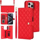 For iPhone 14 Pro Crossbody Multifunction Rhombic Leather Phone Case(Red) - 1