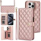 For iPhone 14 Pro Crossbody Multifunction Rhombic Leather Phone Case(Rose Gold) - 1