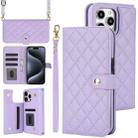 For iPhone 14 Pro Max Crossbody Multifunction Rhombic Leather Phone Case(Purple) - 1