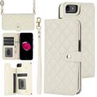 For iPhone 7 / 8 / SE 2022 Crossbody Multifunction Rhombic Leather Phone Case(White) - 1