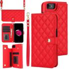 For iPhone 7 / 8 / SE 2022 Crossbody Multifunction Rhombic Leather Phone Case(Red) - 1
