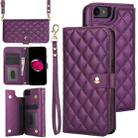 For iPhone 7 / 8 / SE 2022 Crossbody Multifunction Rhombic Leather Phone Case(Dark Purple) - 1