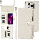 For iPhone 13 Pro Max Crossbody Multifunction Rhombic Leather Phone Case(White) - 1