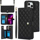 For iPhone 13 Pro Max Crossbody Multifunction Rhombic Leather Phone Case(Black) - 1