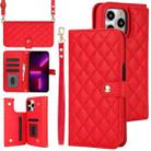 For iPhone 13 Pro Max Crossbody Multifunction Rhombic Leather Phone Case(Red) - 1
