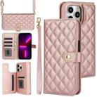 For iPhone 13 Pro Max Crossbody Multifunction Rhombic Leather Phone Case(Rose Gold) - 1