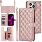 For iPhone 13 Pro Crossbody Multifunction Rhombic Leather Phone Case(Rose Gold) - 1