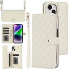 For iPhone 13 mini Crossbody Multifunction Rhombic Leather Phone Case(White) - 1