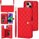 For iPhone 13 mini Crossbody Multifunction Rhombic Leather Phone Case(Red) - 1