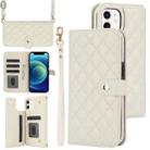 For iPhone 12 mini Crossbody Multifunction Rhombic Leather Phone Case(White) - 1