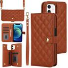 For iPhone 12 mini Crossbody Multifunction Rhombic Leather Phone Case(Brown) - 1