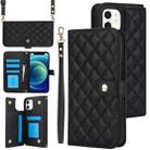 For iPhone 12 / 12 Pro Crossbody Multifunction Rhombic Leather Phone Case(Black) - 1