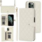For iPhone 11 Pro Max Crossbody Multifunction Rhombic Leather Phone Case(White) - 1