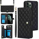 For iPhone 11 Pro Max Crossbody Multifunction Rhombic Leather Phone Case(Black) - 1