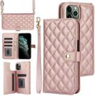 For iPhone 11 Pro Max Crossbody Multifunction Rhombic Leather Phone Case(Rose Gold) - 1