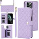 For iPhone 11 Pro Max Crossbody Multifunction Rhombic Leather Phone Case(Purple) - 1