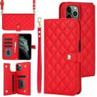For iPhone 11 Pro Crossbody Multifunction Rhombic Leather Phone Case(Red) - 1