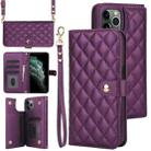 For iPhone 11 Pro Crossbody Multifunction Rhombic Leather Phone Case(Dark Purple) - 1