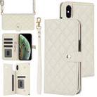 For iPhone X / XS Crossbody Multifunction Rhombic Leather Phone Case(White) - 1