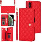 For iPhone X / XS Crossbody Multifunction Rhombic Leather Phone Case(Red) - 1