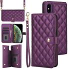 For iPhone X / XS Crossbody Multifunction Rhombic Leather Phone Case(Dark Purple) - 1