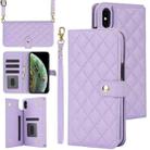 For iPhone X / XS Crossbody Multifunction Rhombic Leather Phone Case(Purple) - 1