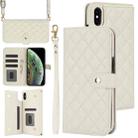 For iPhone XS Max Crossbody Multifunction Rhombic Leather Phone Case(White) - 1